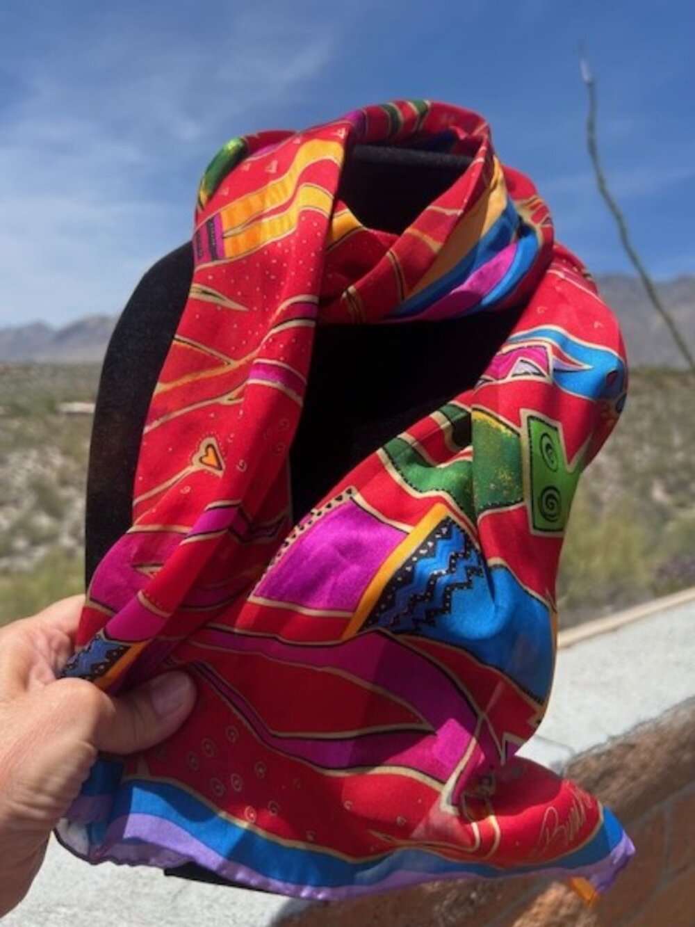 LAUREL BURCH “Art of Human Being” 100% Silk Long SCARF